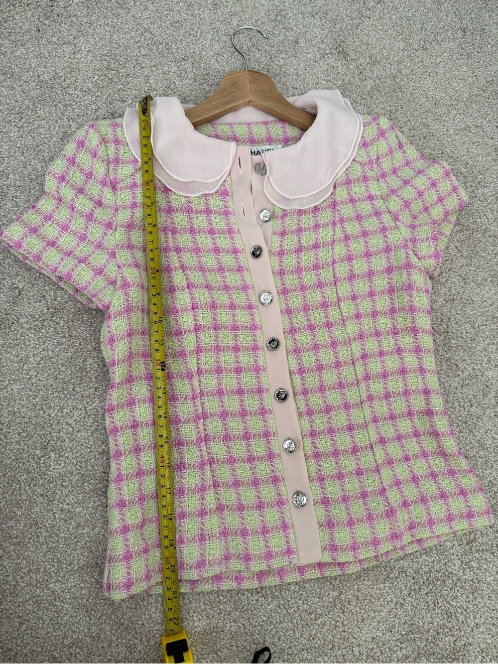 CHANEL Pink & Light Green Tweed Short-Sleeve Blouse - Picture 6 of 7